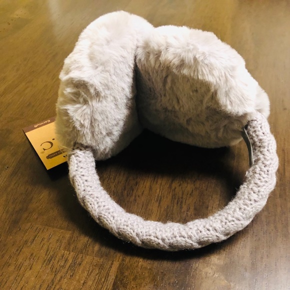 C.C Grey Cable Knit Ear Muffs w/Faux Fur - Picture 3 of 6